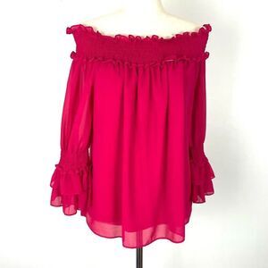 Entro Fuchsia Off The Shoulder Tiered Bell Sleeve Blouse M